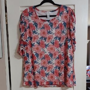 So It Is Women's 3X Sheer Floral Short Sleeve Blouse
